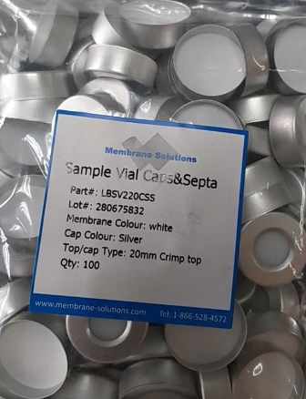 Nắp Lọ Mẫu & Septa LBSV220CSS - PTFE/Silicone Trắng - Nắp Nhôm Bấm Lỗ 20mm - Cho Lọ 6-20ml